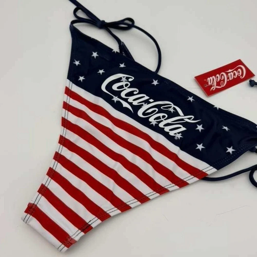 Coca-Cola American Flag Bikini Bottom‎ Patriotic Stars Stripes Swimsuit NWT